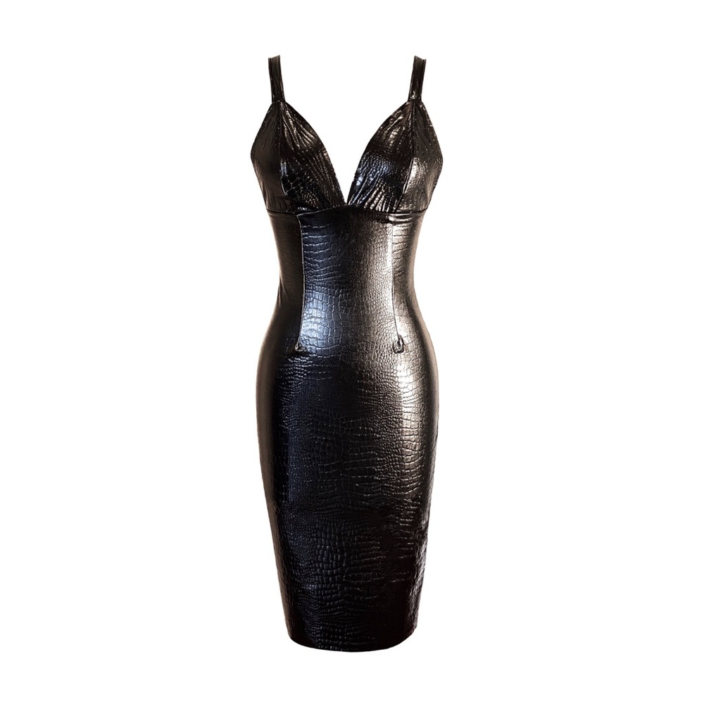 Handmade Croc Embossed Halter Pencil Dress - Picture 2 of 4